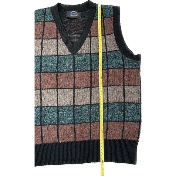 Vintage Jantzen Wool Acrylic Check USA Medium Vneck Sweater Vest VTG - Picture 6 of 6